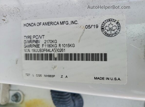 19UUB3F64LA800261 2020 ACURA TLX White Vista del compartimento del motor