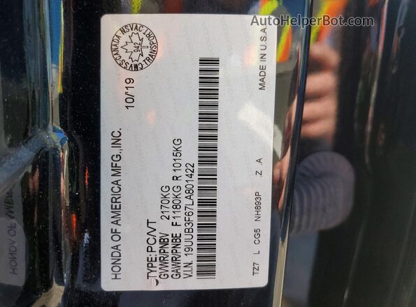 19UUB3F67LA801422 2020 ACURA TLX Black Շարժիչի բաժամունքի տեսք