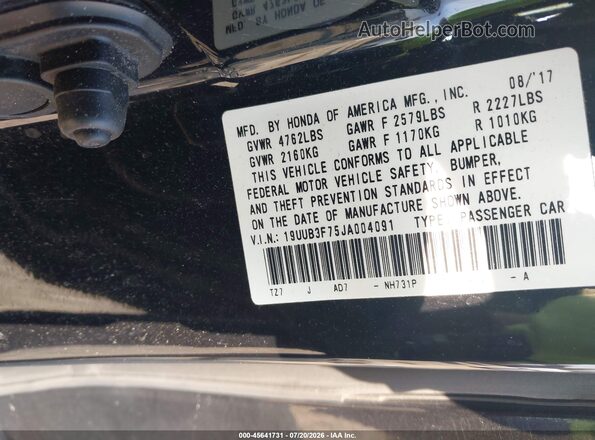 19UUB3F75JA004091 2018 ACURA TLX Black ძრავის განყოფილების ხედი