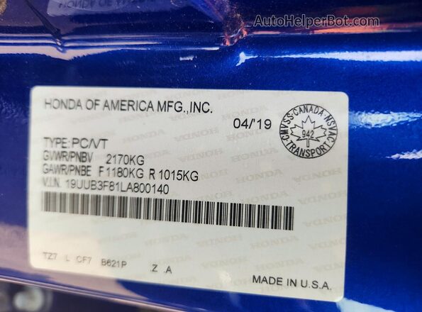 19UUB3F81LA800140 2020 ACURA TLX Blue Vista del compartimento del motor
