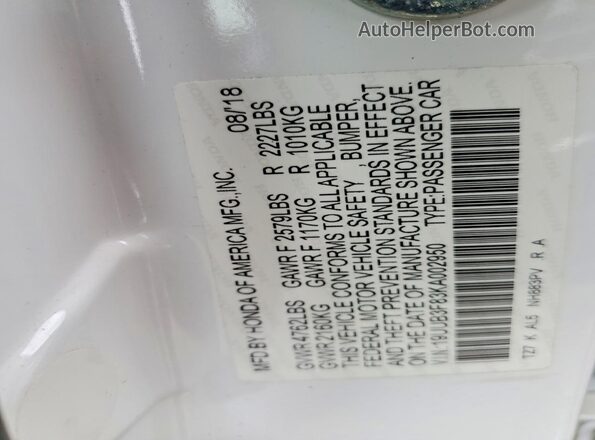19UUB3F83KA002950 2019 ACURA TLX White Շարժիչի բաժամունքի տեսք