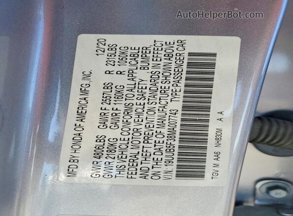 19UUB5F38MA007743 2021 ACURA TLX Silver Вид підкапотного простору