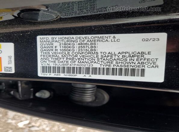 19UUB5F41PA002123 2023 ACURA TLX Black Widok komory silnika