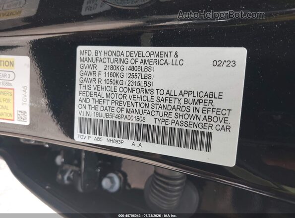19UUB5F46PA001808 2023 ACURA TLX Black ძრავის განყოფილების ხედი