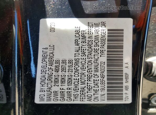 19UUB5F46PA003722 2023 ACURA TLX Black ძრავის განყოფილების ხედი