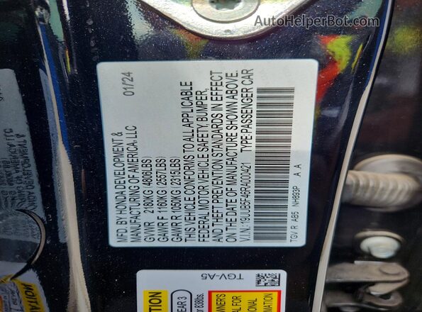 19UUB5F46RA000421 2024 ACURA TLX Black VIN sticker view