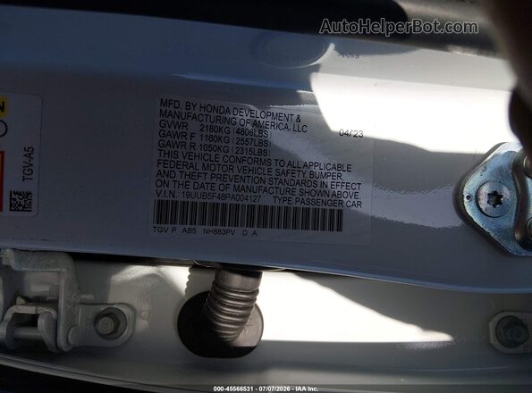 19UUB5F48PA004127 2023 ACURA TLX White Вид підкапотного простору