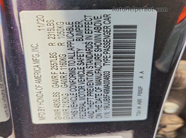 19UUB5F49MA004603 2021 ACURA TLX Black Engine compartment view