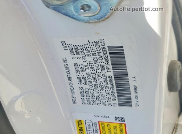 19UUB5F52MA004645 2021 ACURA TLX White Widok komory silnika