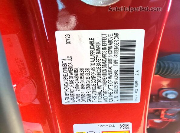 19UUB5F56PA005463 2023 ACURA TLX Red Շարժիչի բաժամունքի տեսք