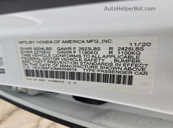 19UUB6F43MA004618 2021 ACURA TLX White Widok komory silnika