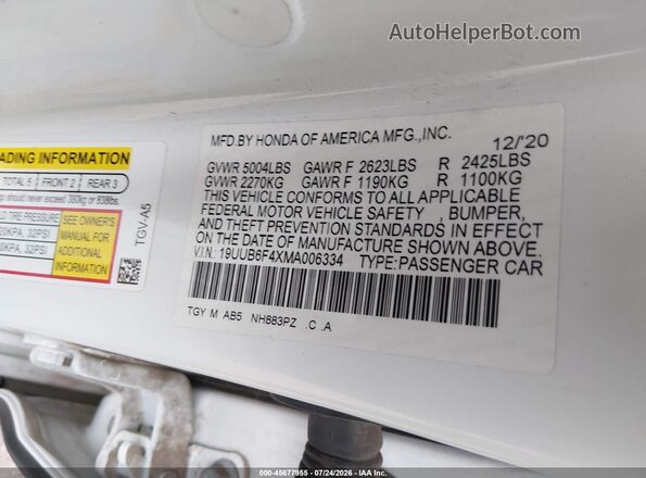 19UUB6F4XMA006334 2021 ACURA TLX White Vista del compartimento del motor