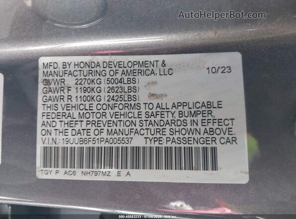 19UUB6F51PA005537 2023 ACURA TLX Black Vista del compartimento del motor