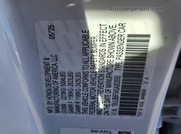 19UUB6F54SA003550 2025 ACURA TLX White Շարժիչի բաժամունքի տեսք