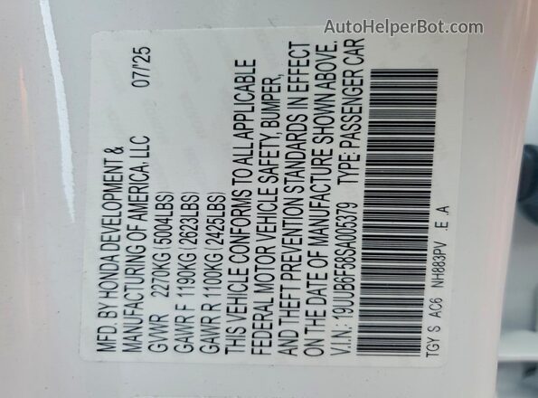 19UUB6F58SA005379 2025 ACURA TLX White Widok komory silnika