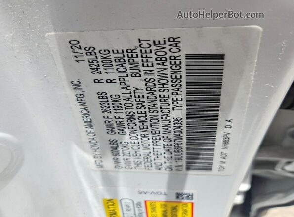 19UUB6F67MA004395 2021 ACURA TLX White Շարժիչի բաժամունքի տեսք