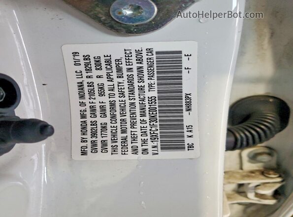 19XFC1F30KE001555 2019 HONDA CIVIC White Vista de la etiqueta del VIN