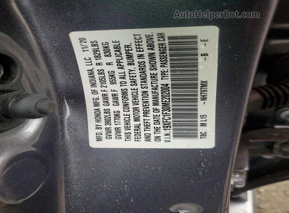 19XFC1F30ME202004 2021 HONDA CIVIC Gray Widok komory silnika