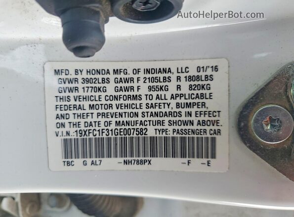 19XFC1F31GE007582 2016 HONDA CIVIC White Вид підкапотного простору