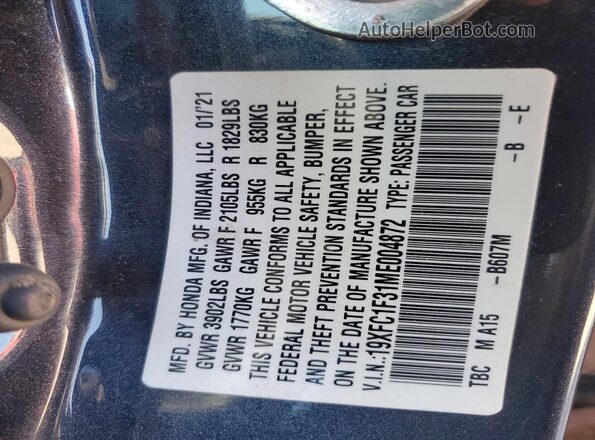 19XFC1F31ME004872 2021 HONDA CIVIC Gray Vista del compartimento del motor