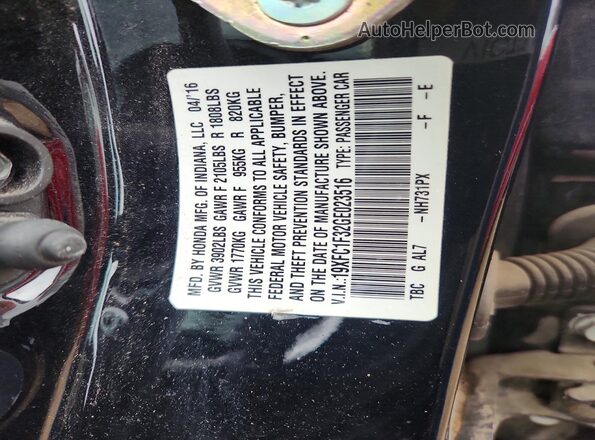 19XFC1F32GE023516 2016 HONDA CIVIC Black Вид підкапотного простору