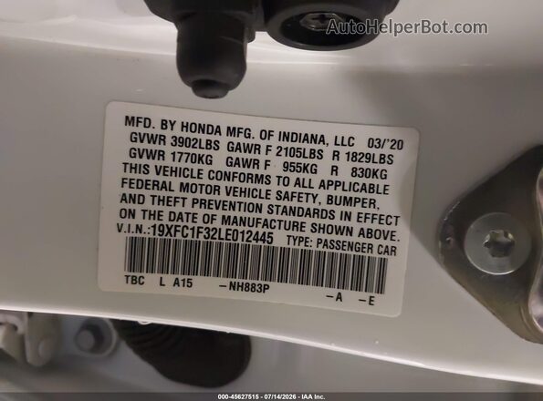19XFC1F32LE012445 2020 HONDA CIVIC White Vista del compartimento del motor