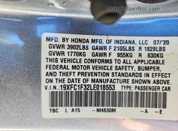 19XFC1F32LE018553 2020 HONDA CIVIC Silver Engine compartment view