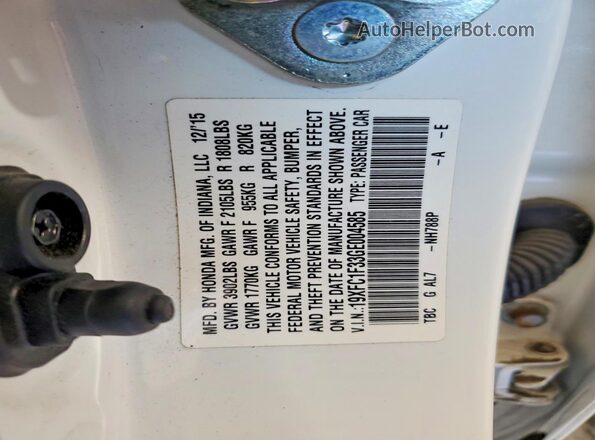 19XFC1F33GE004585 2016 HONDA CIVIC Белый Вид наклейки с VIN-кодом