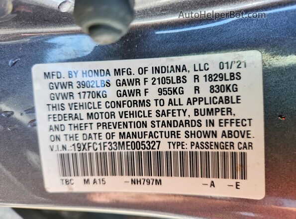19XFC1F33ME005327 2021 HONDA CIVIC Серый Вид подкапотного пространства