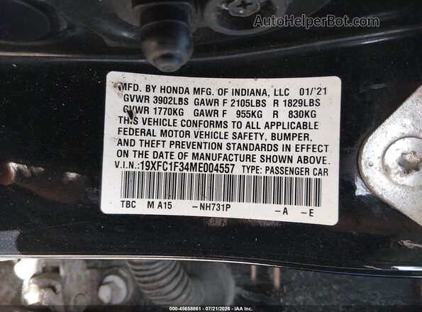 19XFC1F34ME004557 2021 HONDA CIVIC Черный Вид подкапотного пространства