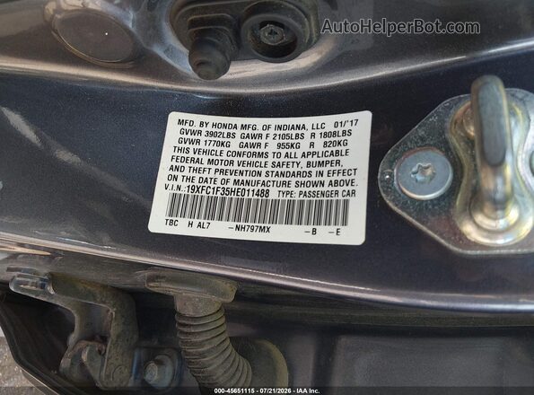 19XFC1F35HE011488 2017 HONDA CIVIC  Вид підкапотного простору