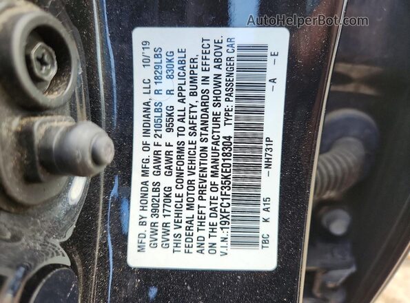 19XFC1F35KE018304 2019 HONDA CIVIC Black Շարժիչի բաժամունքի տեսք