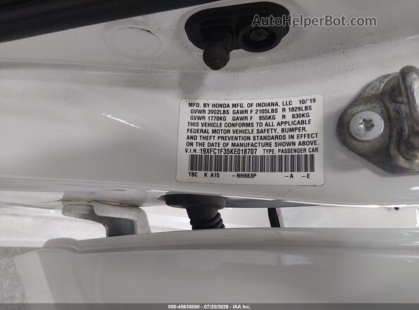 19XFC1F35KE018707 2019 HONDA CIVIC White Շարժիչի բաժամունքի տեսք