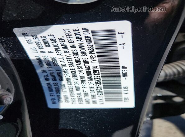 19XFC1F35KE212914 2019 HONDA CIVIC Black Vista del compartimento del motor