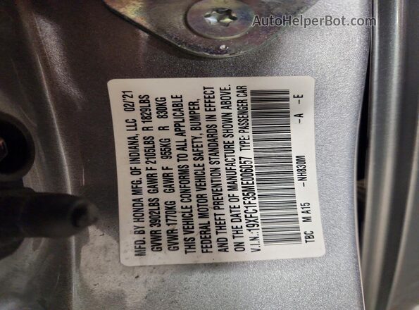 19XFC1F35ME006057 2021 HONDA CIVIC Silver VIN კოდის სტიკერის ხედი
