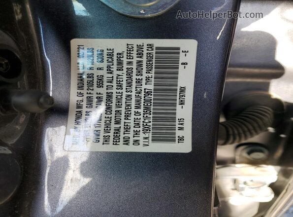 19XFC1F35ME007967 2021 HONDA CIVIC Gray Вид підкапотного простору