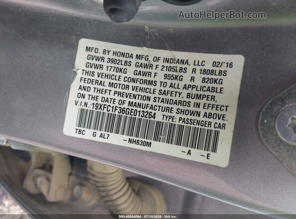 19XFC1F36GE013264 2016 HONDA CIVIC Silver Widok komory silnika