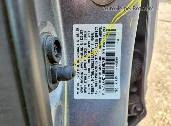 19XFC1F36KE207849 2019 HONDA CIVIC Silver Շարժիչի բաժամունքի տեսք