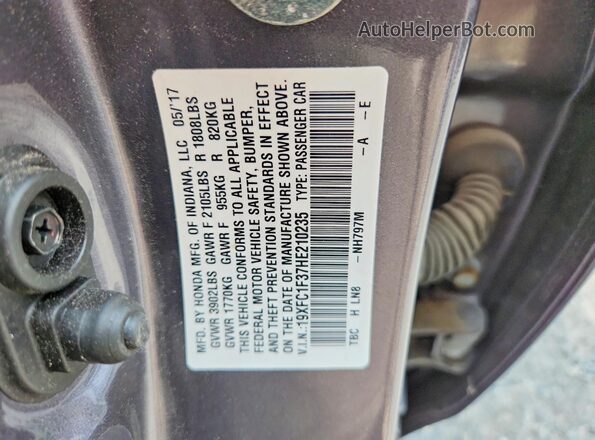 19XFC1F37HE210235 2017 HONDA CIVIC Gray Engine compartment view