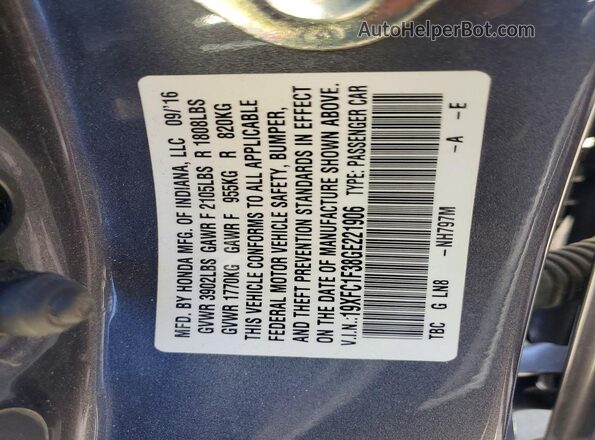 19XFC1F38GE221906 2016 HONDA CIVIC Gray Widok komory silnika
