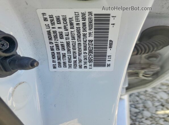 19XFC1F38KE213748 2019 HONDA CIVIC Белый Вид подкапотного пространства