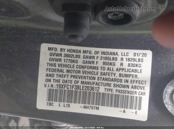19XFC1F38LE203612 2020 HONDA CIVIC Black Engine compartment view