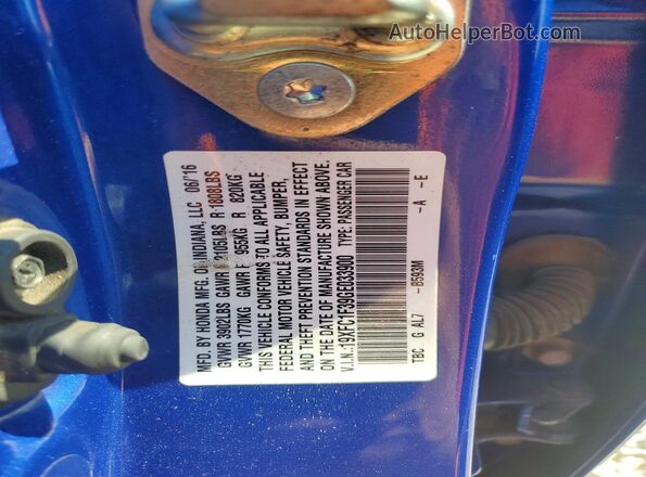 19XFC1F39GE033900 2016 HONDA CIVIC Blue Engine compartment view