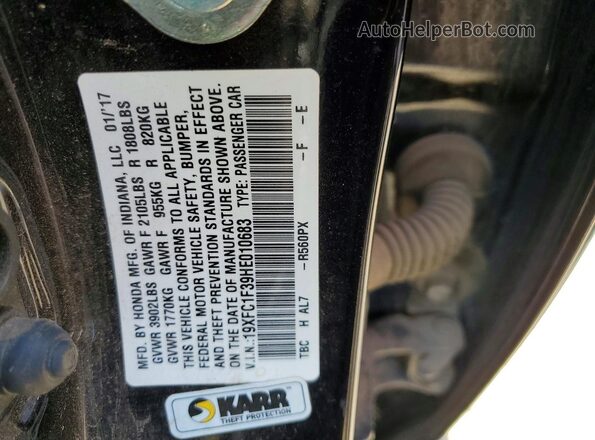 19XFC1F39HE010683 2017 HONDA CIVIC Black ძრავის განყოფილების ხედი