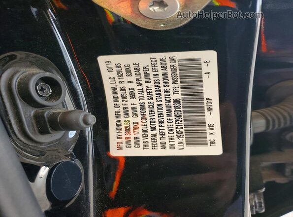 19XFC1F39KE018306 2019 HONDA CIVIC Black Вид підкапотного простору