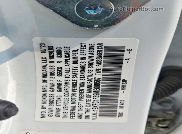 19XFC1F39ME000567 2021 HONDA CIVIC White Widok naklejki z numerem VIN