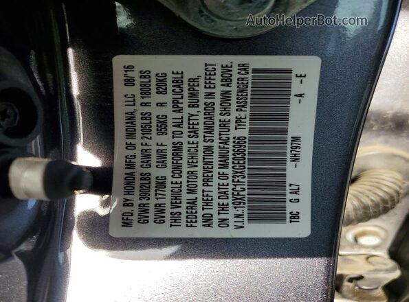 19XFC1F3XGE036966 2016 HONDA CIVIC Gray Vista del compartimento del motor