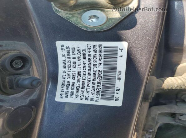 19XFC1F3XHE007355 2017 HONDA CIVIC Серый Вид подкапотного пространства