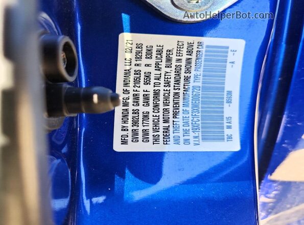 19XFC1F3XME006720 2021 HONDA CIVIC Blue Вид підкапотного простору