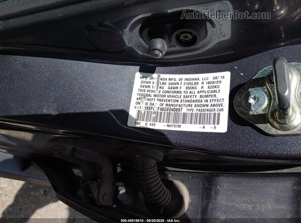 19XFC1F46GE040697 2016 HONDA CIVIC Gray Engine compartment view